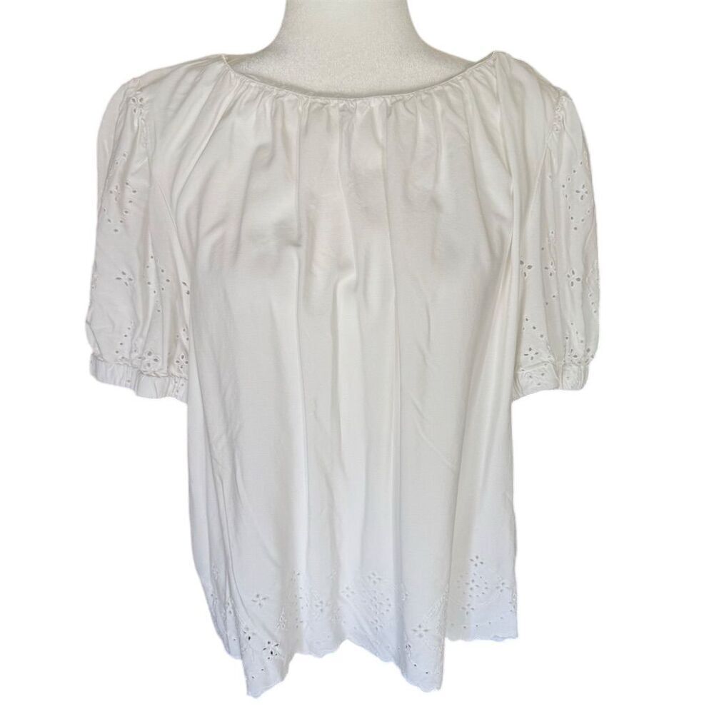 Old Navy White Eyelet Short Sleeve Blouse Women's Size XL